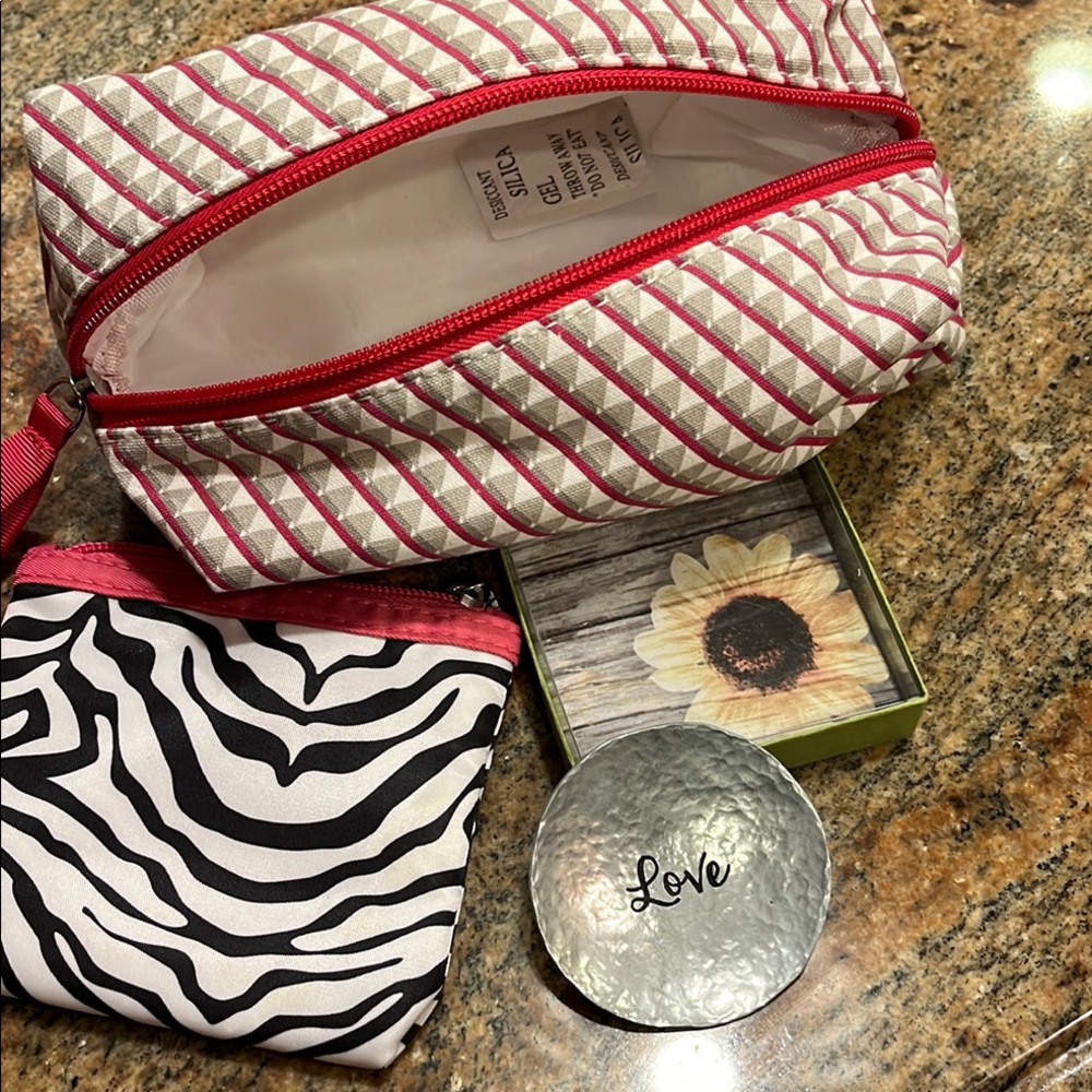 New makeup case with Silver Love Trinket Dish and small change purse